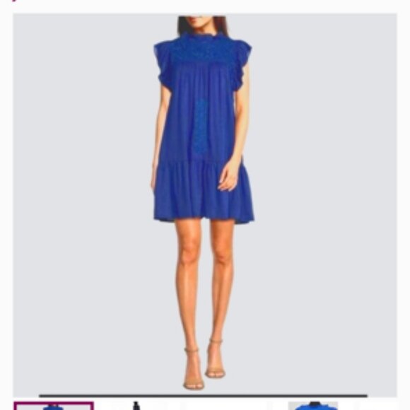 J. Marie Embroidered Ruffled Flutter Sleeve Tiered Dress NWT Cobalt Blue XS - Picture 3 of 9